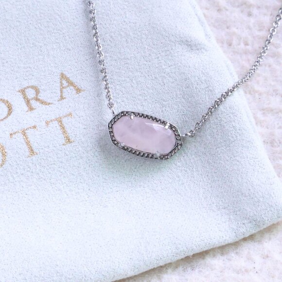 Kendra Scott Silver Rose Quartz Necklace - Elisa - Picture 2 of 2